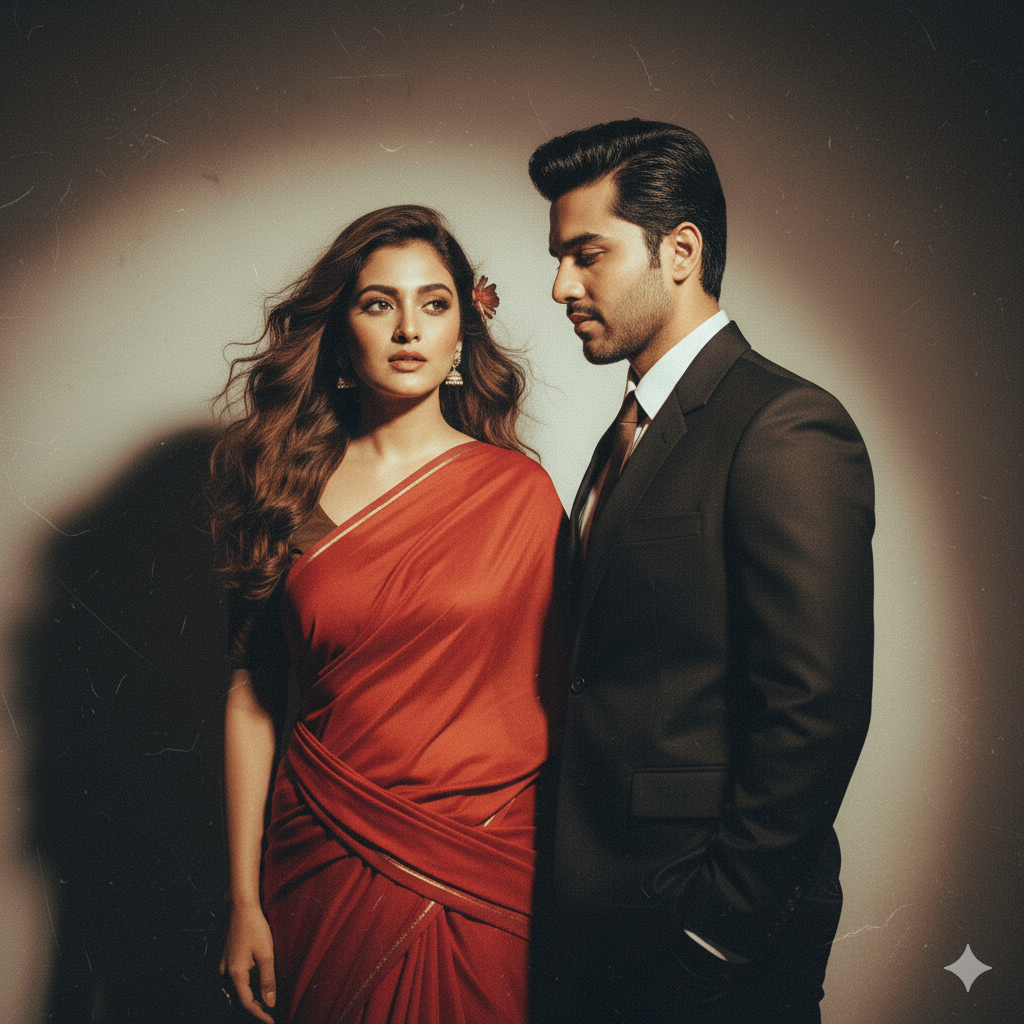 Red Saree Black Suit Vibe -couple 7